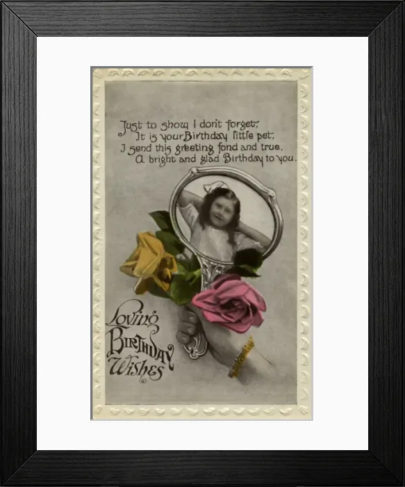 Framed Print : Little girl in hand mirror, with roses Framed Print : Little girl in hand mirror, with roses
