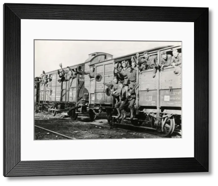 Framed Print : American 5th Marines on a troop train, France, WW1 Framed Print : American 5th Marines on a troop train, France, WW1