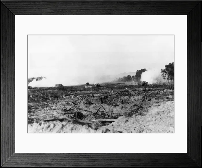 Framed Print : British tanks under German fire, WW1 Framed Print : British tanks under German fire, WW1