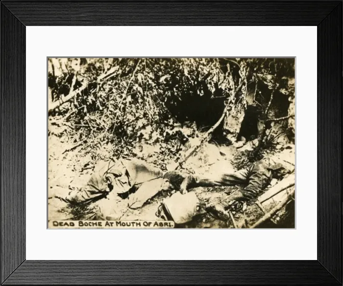 Framed Print : Dead German soldier near dugout, WW1 Framed Print : Dead German soldier near dugout, WW1