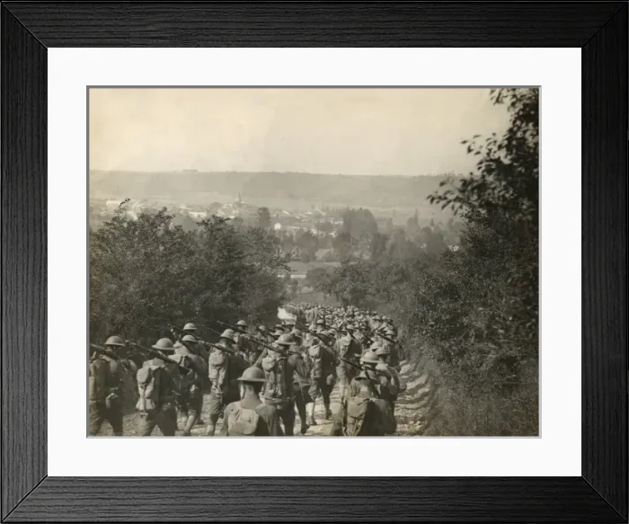 Framed Print : American troops marching along a road, France, WW1 Framed Print : American troops marching along a road, France, WW1