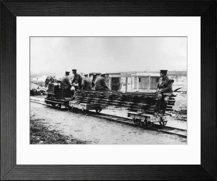 Framed Print : British troops laying light railway, WW1 Framed Print : British troops laying light railway, WW1