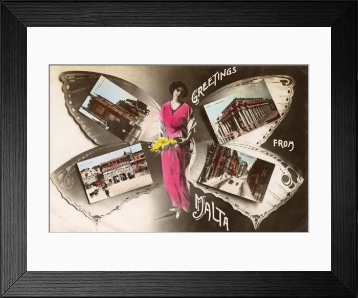 Framed Print : Malta - Greetings Postcard - Butterfly design Framed Print : Malta - Greetings Postcard - Butterfly design