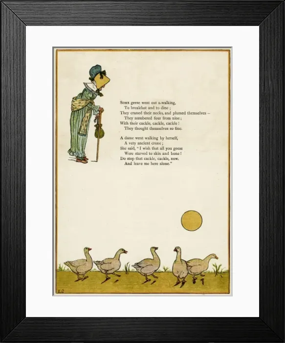 Framed Print : Old lady and five geese Framed Print : Old lady and five geese