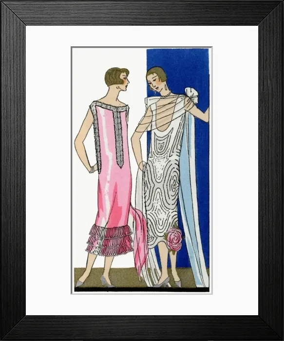 Framed Print : Two ladies in dresses by Doucet and Beer Framed Print : Two ladies in dresses by Doucet and Beer