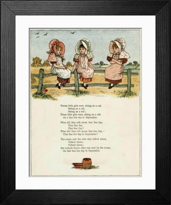 Framed Print : Three little girls sitting on a fence Framed Print : Three little girls sitting on a fence
