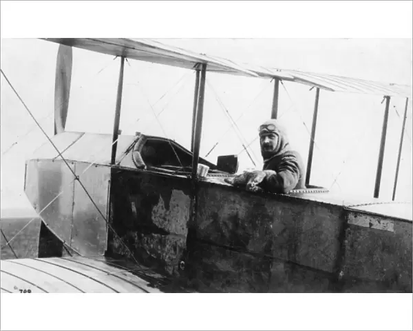 Avro biplane with pilot, WW1