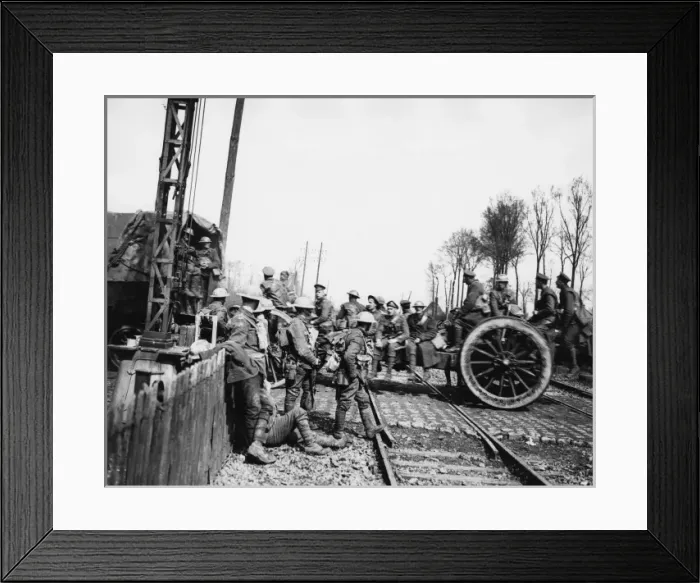 Framed Print : Howitzer towed by lorry near Merris, France, WW1 Framed Print : Howitzer towed by lorry near Merris, France, WW1