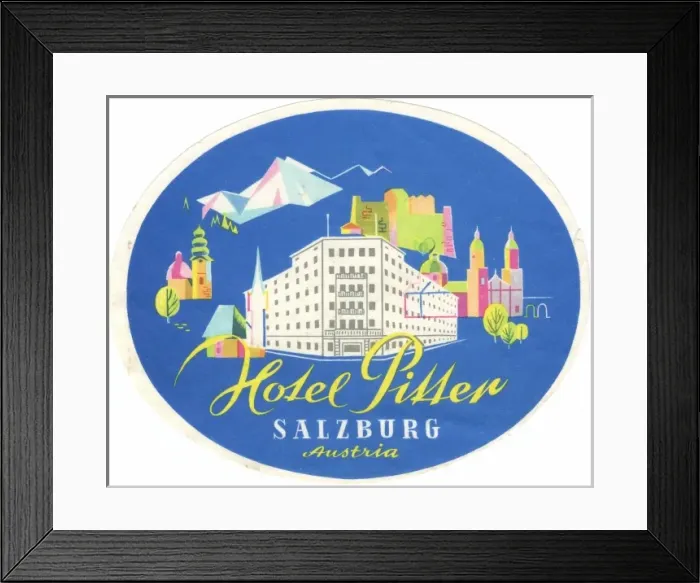 Framed Print : Label, Hotel Pitter, Salzburg, Austria Framed Print : Label, Hotel Pitter, Salzburg, Austria