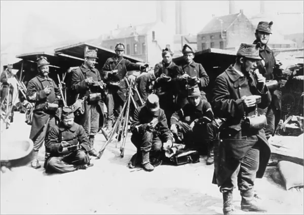 Belgian soldiers eating, Western Front, WW1