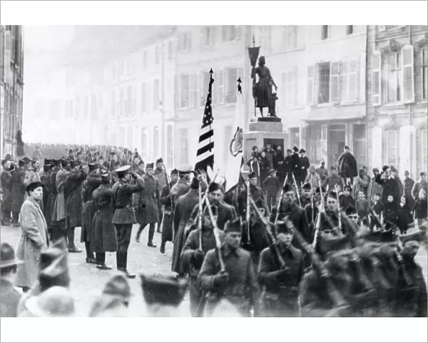American troops marching through Neufchatel, WW1