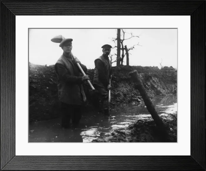 Framed Print : Two British soldiers working in a ditch, WW1 Framed Print : Two British soldiers working in a ditch, WW1