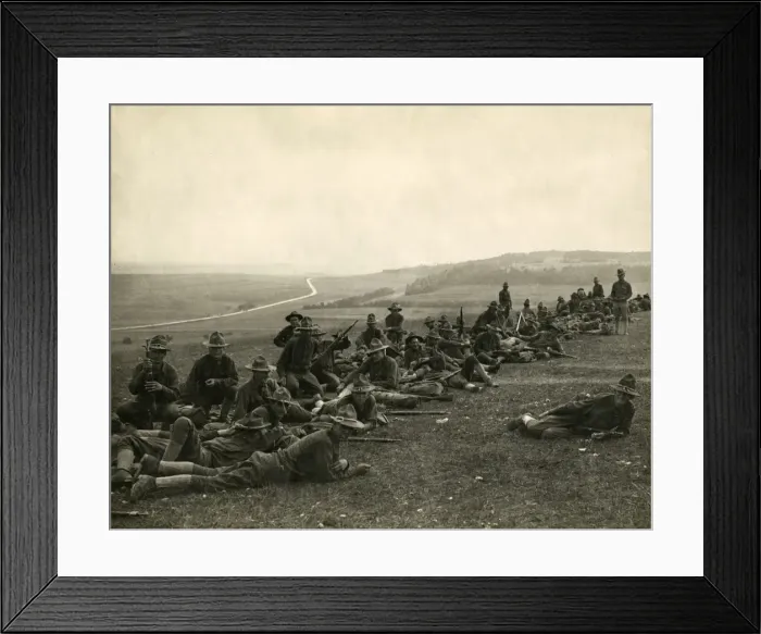 Framed Print : American troops on a training exercise, France, WW1 Framed Print : American troops on a training exercise, France, WW1