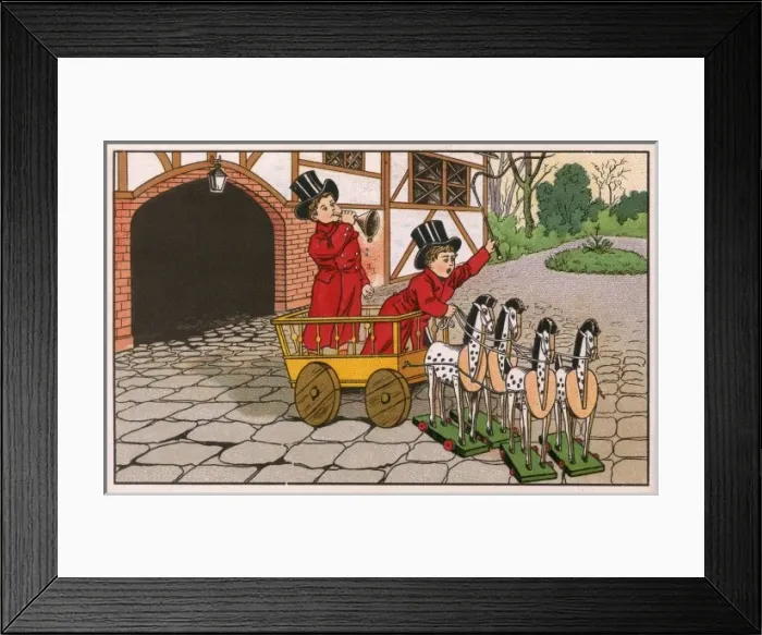Framed Print : Two boys playing at riding a Carriage Framed Print : Two boys playing at riding a Carriage