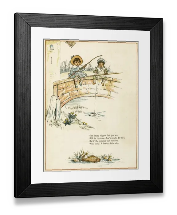 Framed Print : Two boys fishing from a bridge Framed Print : Two boys fishing from a bridge