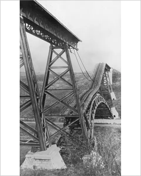 Damaged bridge in north eastern France, WW1