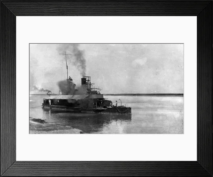 Framed Print : Ship firing towards the coast, Middle East, WW1 Framed Print : Ship firing towards the coast, Middle East, WW1