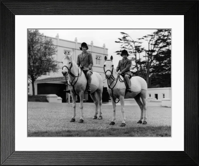 Framed Print : Princess Elizabeth and Margaret riding Framed Print : Princess Elizabeth and Margaret riding