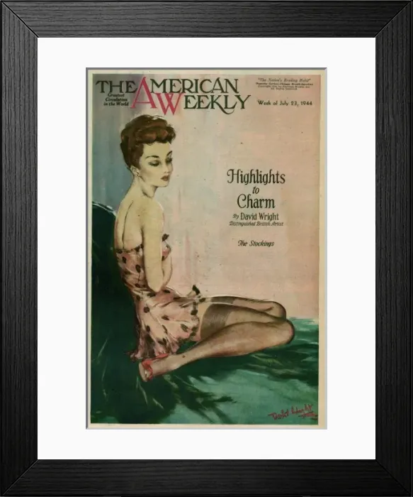 Framed Print : David Wright woman in stockings and underslip Framed Print : David Wright woman in stockings and underslip