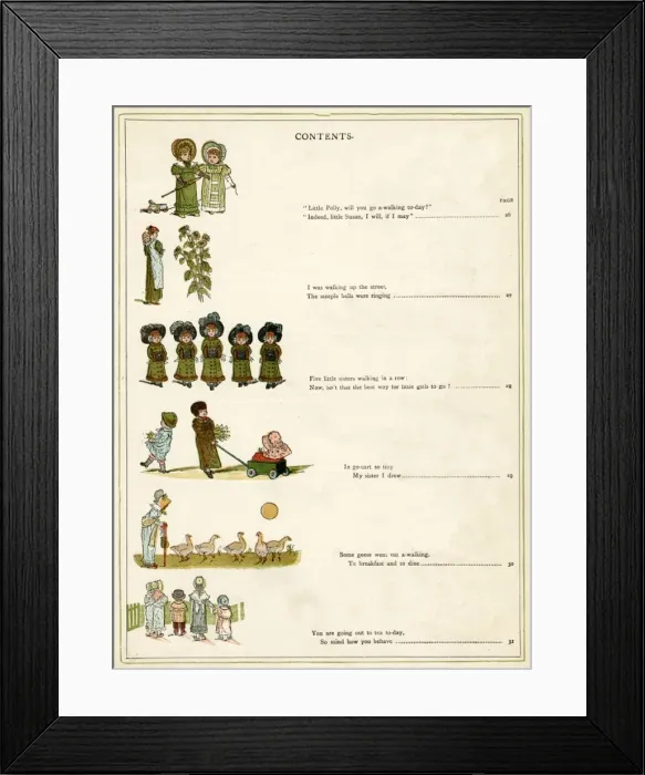 Framed Print : Contents page, Under the Window by Kate Greenaway Framed Print : Contents page, Under the Window by Kate Greenaway