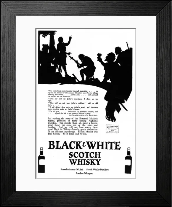 Framed Print : Advertisement for Black & White Whisky Framed Print : Advertisement for Black & White Whisky