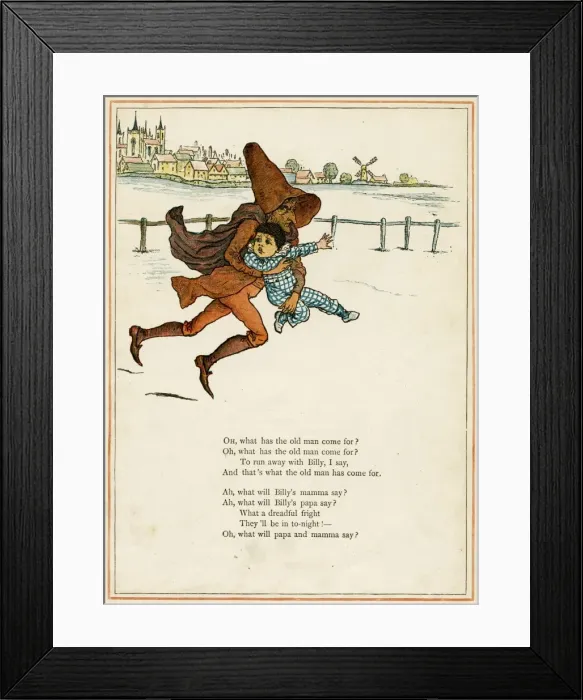 Framed Print : Old man abducting a little boy Framed Print : Old man abducting a little boy