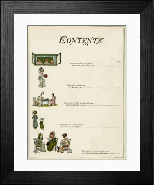 Framed Print : Contents page, Under the Window by Kate Greenaway Framed Print : Contents page, Under the Window by Kate Greenaway