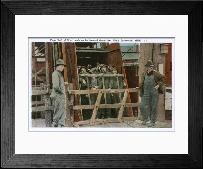 Framed Print : Miners - Ironwood, Michigan - Lowered into pit Framed Print : Miners - Ironwood, Michigan - Lowered into pit