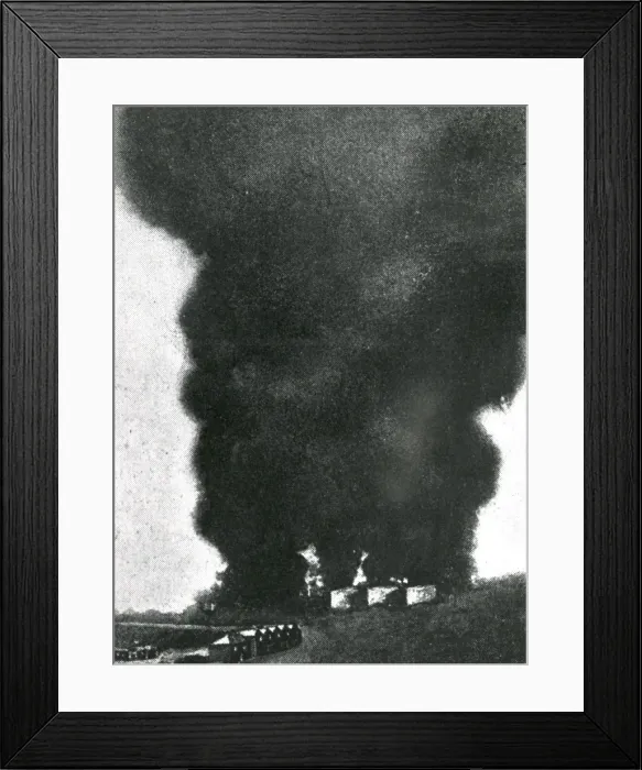 Framed Print : Oil well burning, Romania, WW1 Framed Print : Oil well burning, Romania, WW1