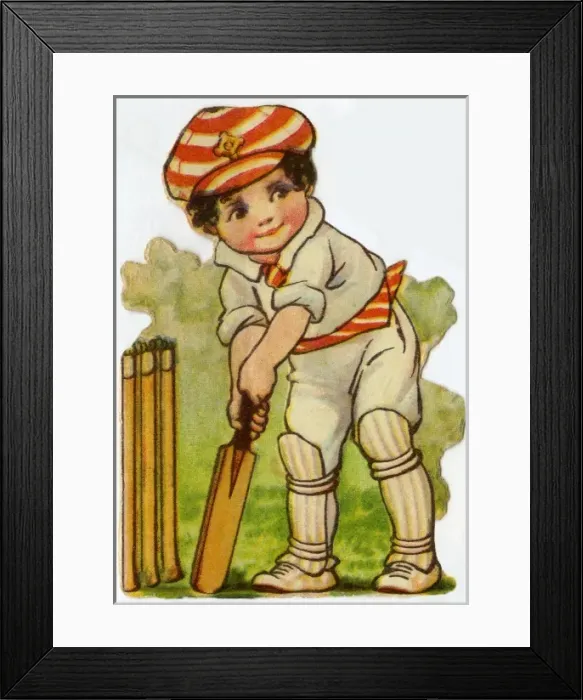 Framed Print : Cricket. Artist: Ada Leonora Bowley. A batsman at the crease Date: circa 1920 Framed Print : Cricket. Artist: Ada Leonora Bowley. A batsman at the crease Date: circa 1920