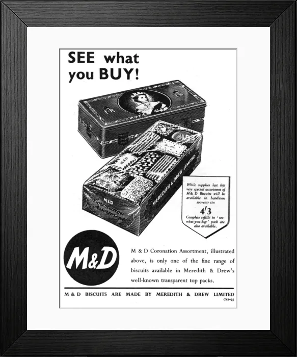 Framed Print : Meredith & Drew Coronation advertisement, 1953 Framed Print : Meredith & Drew Coronation advertisement, 1953