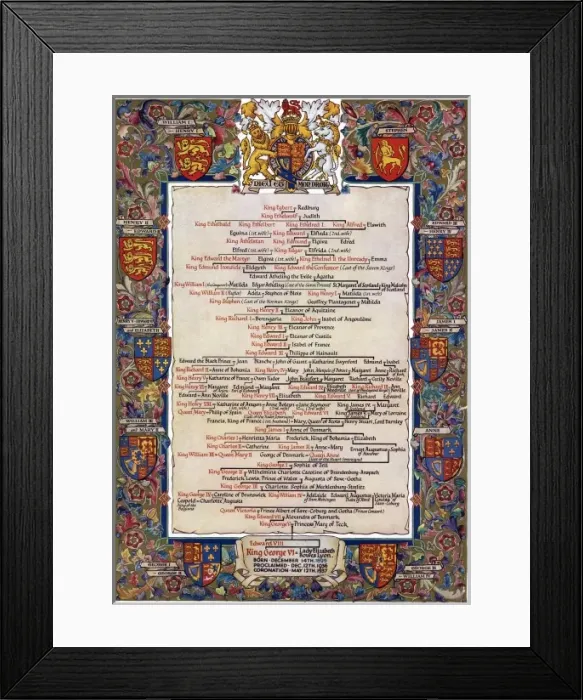 Framed Print : Genealogical Table - King George VI Framed Print : Genealogical Table - King George VI