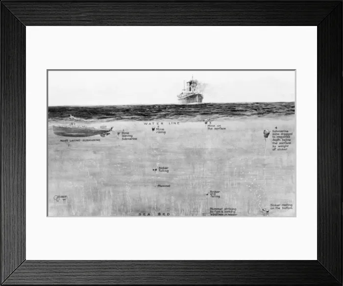 Framed Print : Mine laying submarine, WW1 Framed Print : Mine laying submarine, WW1