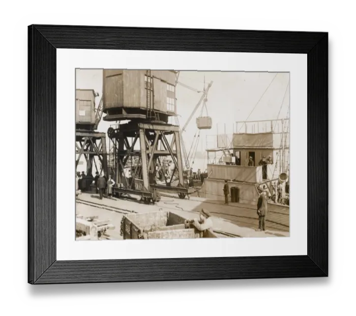 Framed Print : Loading up a boat at a supply depot in UK, WW1 Framed Print : Loading up a boat at a supply depot in UK, WW1