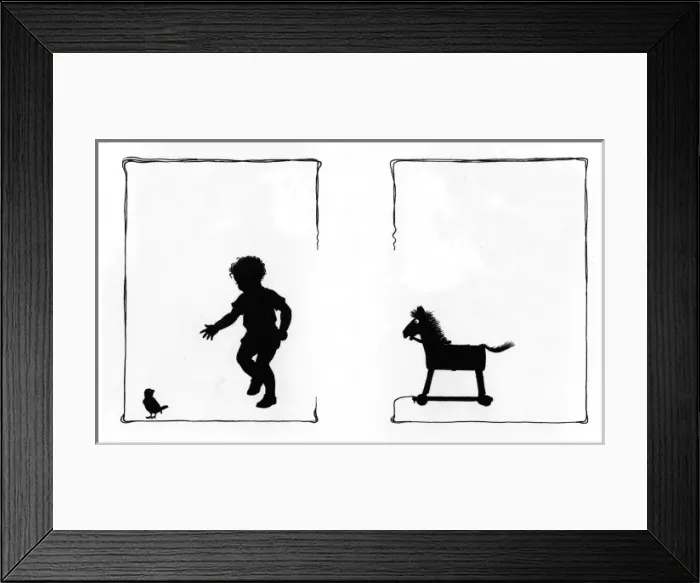 Framed Print : Child leaves toy horse to chase Jack Sparrow Framed Print : Child leaves toy horse to chase Jack Sparrow
