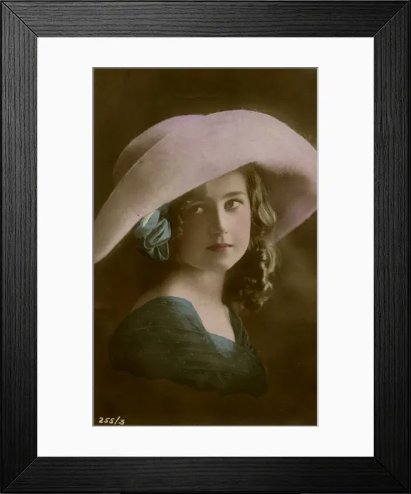 Framed Print : Young woman in large pink hat Framed Print : Young woman in large pink hat