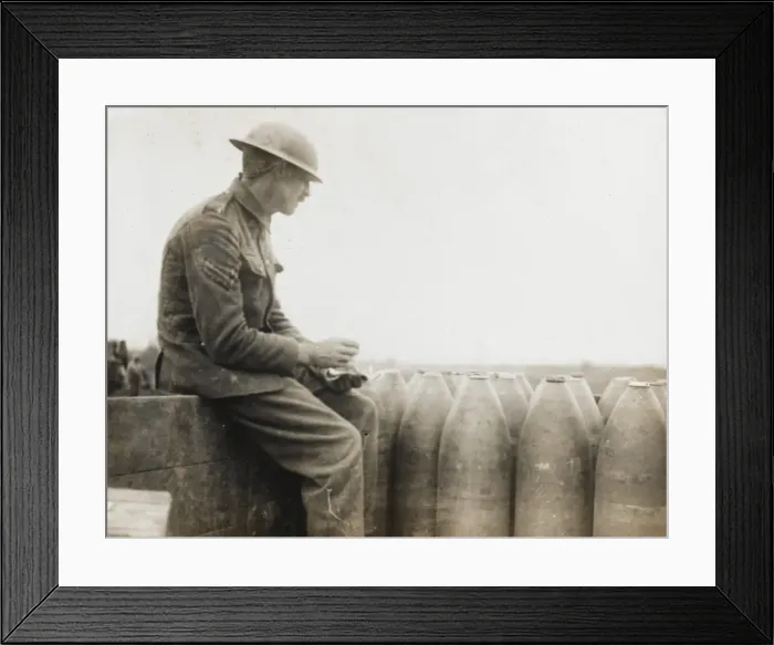 Framed Print : Brtish corporal checking shell delivery, WW1 Framed Print : Brtish corporal checking shell delivery, WW1