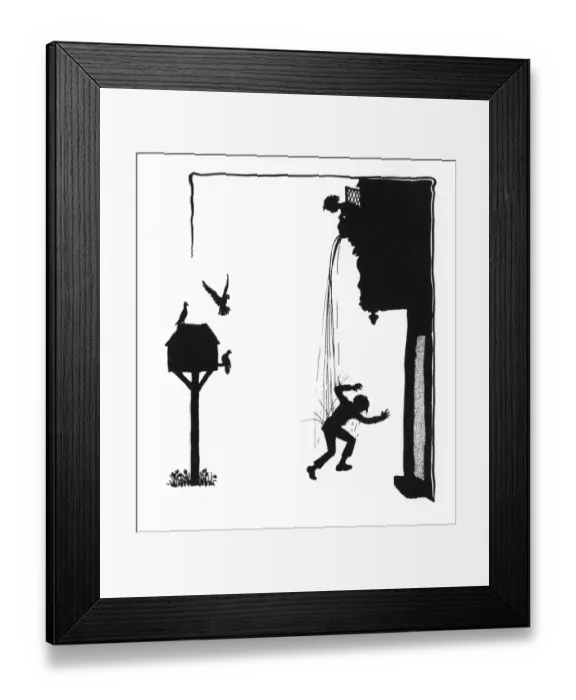 Framed Print : Susan empties a pail of water on Dunderpate Framed Print : Susan empties a pail of water on Dunderpate