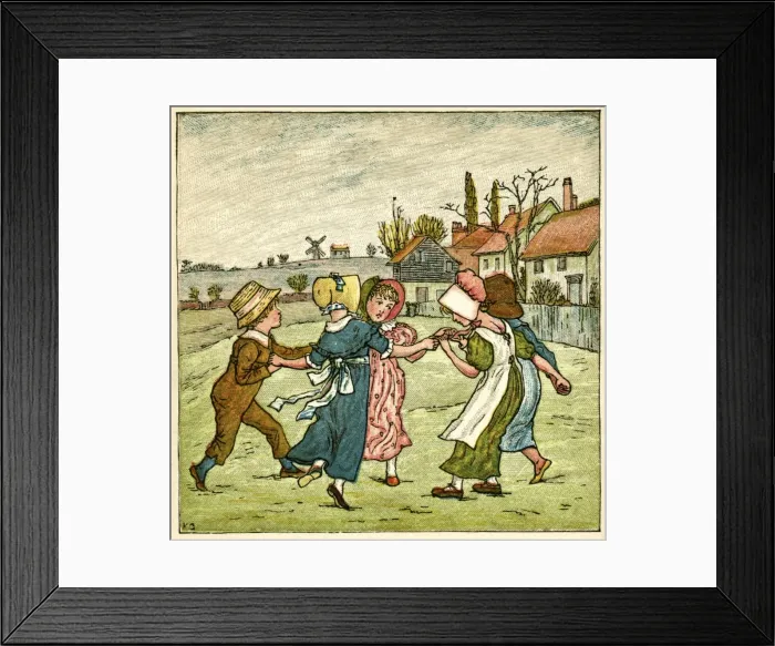 Framed Print : Children dancing in a ring on village green Framed Print : Children dancing in a ring on village green