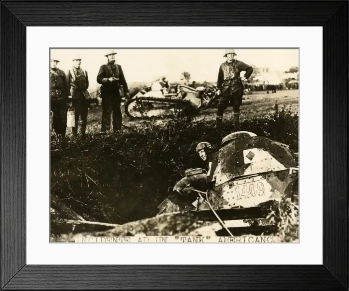 Framed Print : Incident with an American tank, western front, WW1 Framed Print : Incident with an American tank, western front, WW1