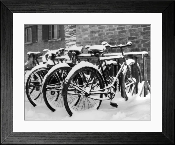 Framed Print : Snow-Covered Bicycles Framed Print : Snow-Covered Bicycles