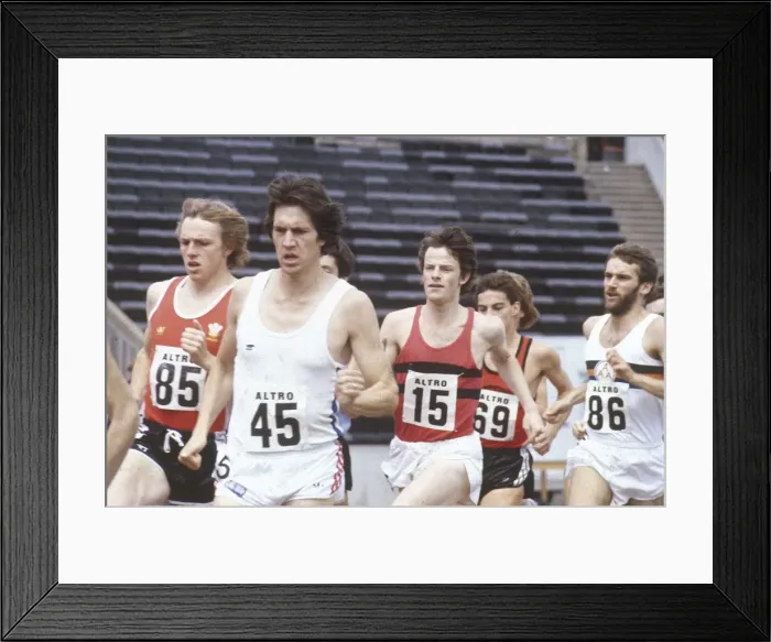 Framed Print : RUNNERS. Runners jostling for position on the race track. Date: 1980 Framed Print : RUNNERS. Runners jostling for position on the race track. Date: 1980