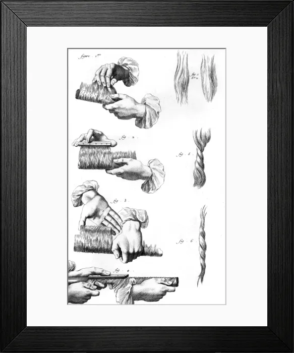 Framed Print : Combing Cotton 18th C Framed Print : Combing Cotton 18th C