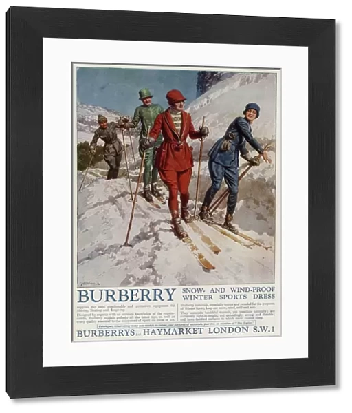 Advert for Burberry winter sports wear