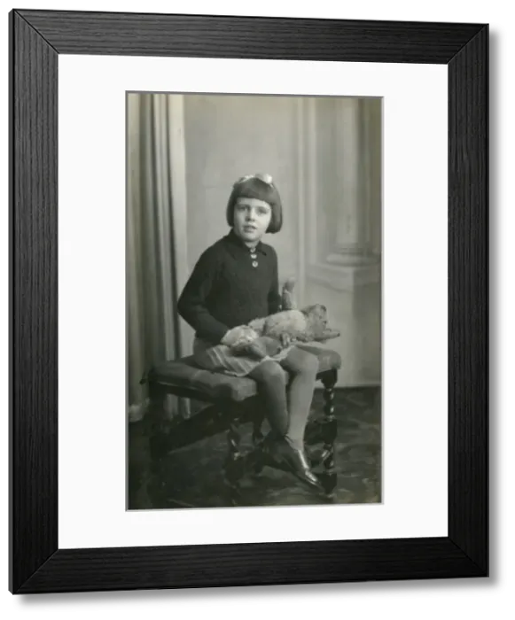Framed Print : Studio photo of young girl and teddy bear Framed Print : Studio photo of young girl and teddy bear