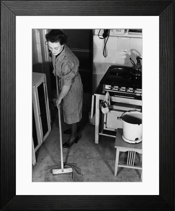 Framed Print : Cleaning Kitchen Floor Framed Print : Cleaning Kitchen Floor