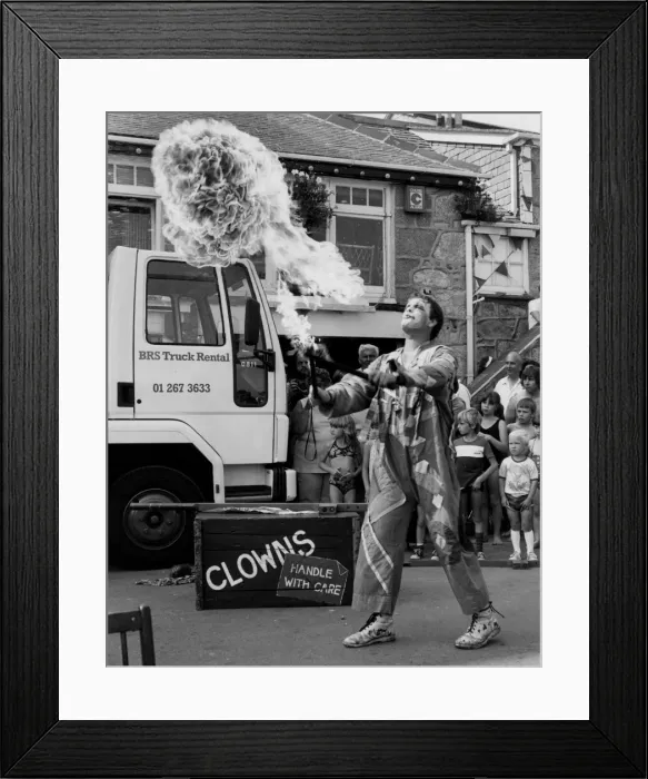 Framed Print : Flame-Throwing Clown Framed Print : Flame-Throwing Clown