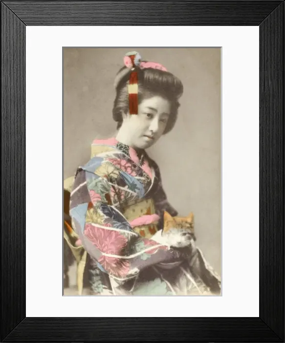 Framed Print : Japan - Geisha girl with cat Framed Print : Japan - Geisha girl with cat