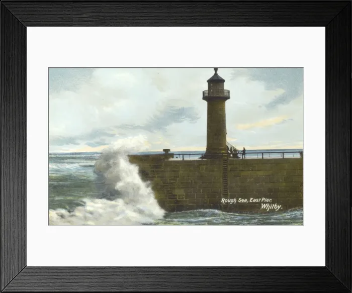 Framed Print : Rough sea hitting the East Pier at Whitby, Yorkshire Framed Print : Rough sea hitting the East Pier at Whitby, Yorkshire