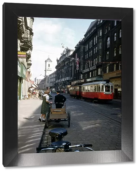 Street with tram in Vienna, Austria